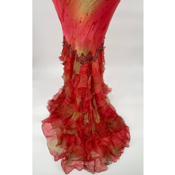 Vintage 90s Y2K 100% Silk Beaded Dress Vintage Silk Dress Prom Fairy Watercolor - Picture 5 of 16